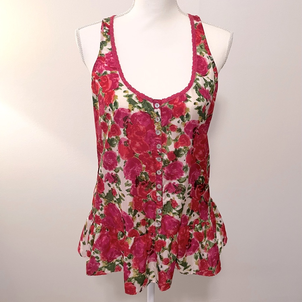 Velvet by Graham and Spencer 100% Silk Floral Sleeveless Top with Peplum. Sz Sm